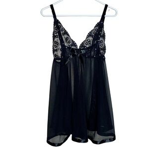 Spree Lingerie Black Lace Sequined Baby Doll Dress Size 1X